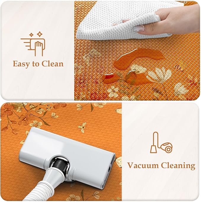 KIMODE Fall Kitchen Mats Cushioned Anti Fatigue, Orange Farmhouse Kitchen Rugs Sets of 2, Halloween Kitchen Mats for Floor, Padded Kitchen Floor Mats for Sink Laundry Office Desk 20"x47"+20"x32"