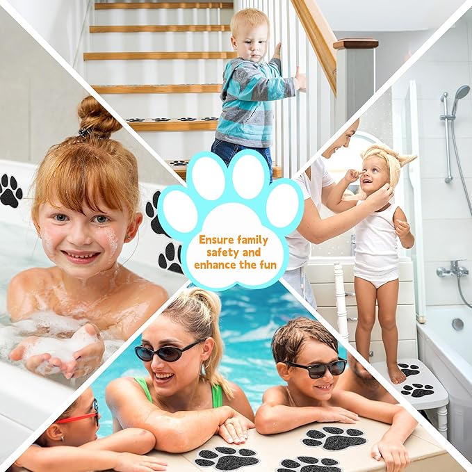 Non-Slip Bathtub Stickers, 20 PCS Large Safety Bathroom Tubs Showers Treads Adhesive Decals with Premium Scraper (Black)