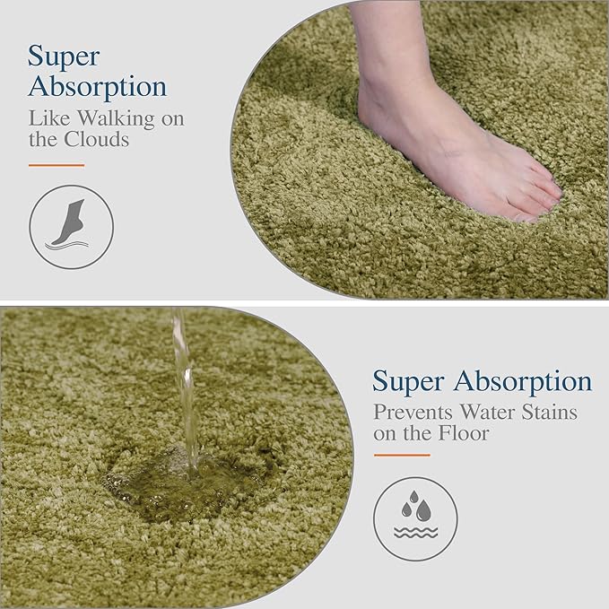 Walensee Large Bathroom Rug (24 x 72, Olive Green) Extra Soft and Absorbent Shaggy Bath Mat, Machine Washable Microfiber, Non Slip Luxury Floor Mat