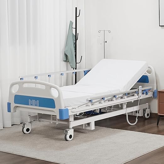Premium 3 Function Electric Hospital ICU Bed with Mattress & IV Pole.