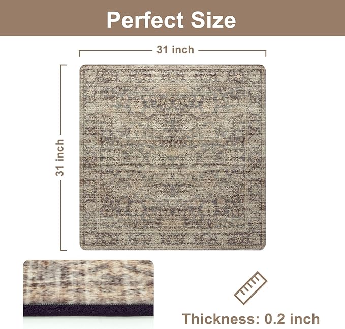 OJIA Stair Treads Non-Slip Matching Mat for Wooden Steps, Square Capet Stair Treads Rubber Backing Stair Runner Anti-Slip Stair Landing Mat 31x31 Inch Stair Rugs