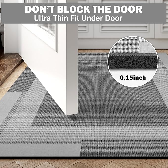 Extra Long Non Slip Bathroom Runner Bath Mat, Rubber Backing Ultra Thin Bath Rug Fit Under Door Quick Dry Super Absorbent Washable Shower Mat for Bathroom Floor Bathtub Sink, Grey 24"x70"