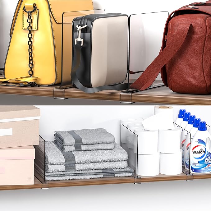 Clear Acrylic Shelf Dividers for Closet Organization - 2 Pack Closet Shelf Divider for Sweatshirt,Towel,Bag,Purse,Clothing,Sweater Organizer,Plastic Dividers and Separators for Shelves and Bedroom