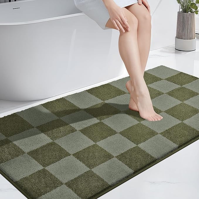 PURRUGS Bathroom Rug Non-Slip Machine Washable 30" x 60", Super Absorbent and Quick-Dry Bath Mat, Extra Soft and Plush Bath Rug for Shower, Bathtub and Sink, Sage Green & Olive Green