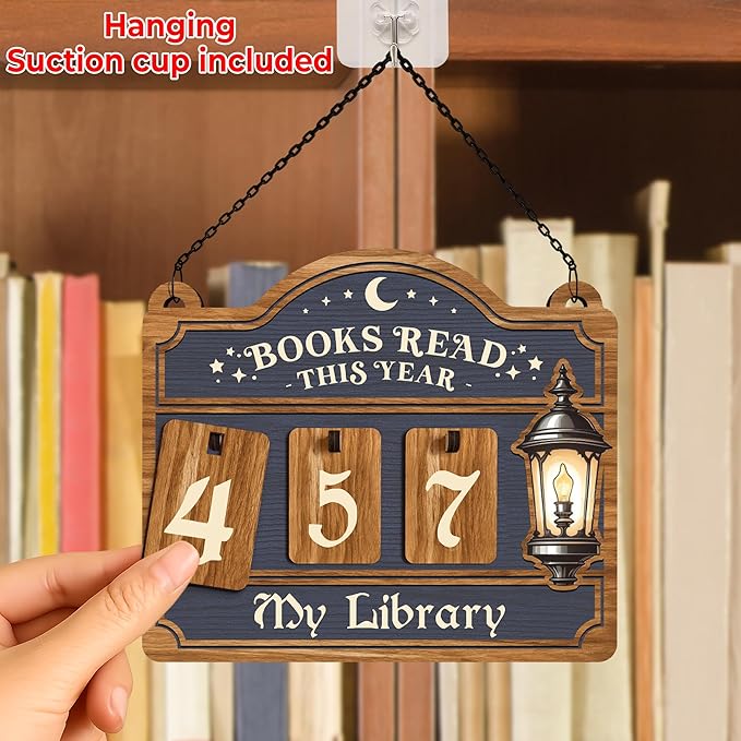 Books Read This Year Counter, Reading Tracker Sign for Home Library Decor, Book Suncatcher Ornament, Book Lover Gift for Librarian, Reader, Teacher, Women, Bookshelf Accessories for Wall & Table FF754