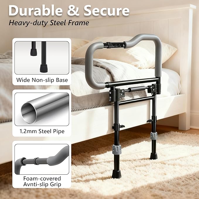 Bed Rails for Elderly Adults Safety, Foldable Adjustable Bed Rail & Assist Handle, Heavy-Duty Grab Bar for Seniors, Pregnant Women, Injury Recovery – Fits Twin, Full, Queen & King Beds