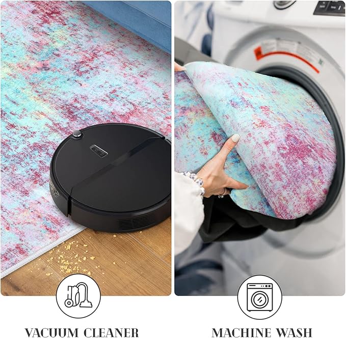 Modern Abstract Runner Rug 2x5, Machine Washable Blush Pink Sky for Girls Bedroom Ofiice Runner Non-Slip, Soft Hallway Rug Runner Thin Print Faux Wool Carpet for Entryway, Kitchen