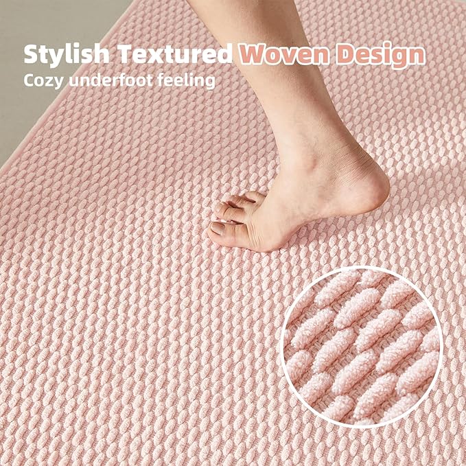 Bathroom Rugs Non Slip Washable, Super Absorbent Thin Bath Mat Small Quick Dry Low Pile Bathroom Rug, Pink 20"x30"