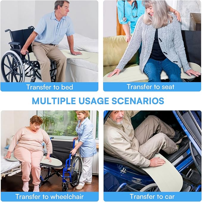 Slide Transfer Board with Turntable, Sliding Board for Smooth Pain-Free Transfers from Wheelchair to Bed Car, Non-Slip Texture for Seniors Disabled Patients, 440LBS, 33.9"L x 9.1"W, Beige
