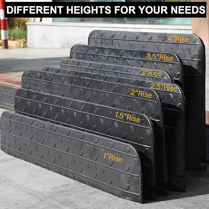 OrangeStar Rubber Threshold Ramp for Doorways, 2" Rise Non-Slip Wheelchair Ramp, 33000lbs Load Capacity, Rubber Curb Ramp for Wheelchair, Scooter, Black