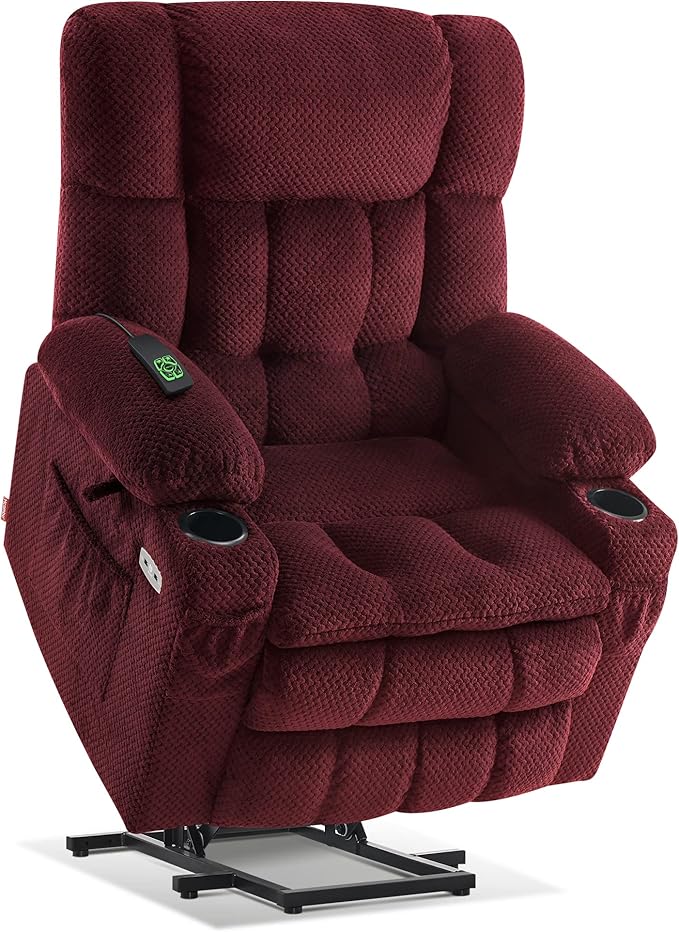MCombo Dual Motor Power Lift Recliner Chair with Massage and Heat for Elderly People, Infinite Position, USB Ports, Cup Holders, Fabric 7890 (Medium, Burgundy)