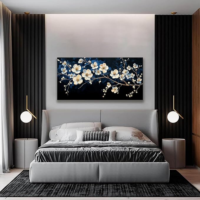 Suconvng Black Wall Art Minimalist Canvas Wall Art Decor White Flower Wall Art Canvas Artwork Print Paintings Picture For Bedroom Botanical Office Aesthetic Home Wall Decor 20" X 40"