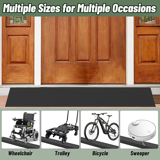0.6" Rise Threshold Ramps for Doorways, 2000 Lbs Load Capacity, 35.5" Wide Natural Rubber Power Wheelchair Ramp is Adjustable and Cuttable for Doorways, Curb, Sweeper, Power Scooters, Bathroom
