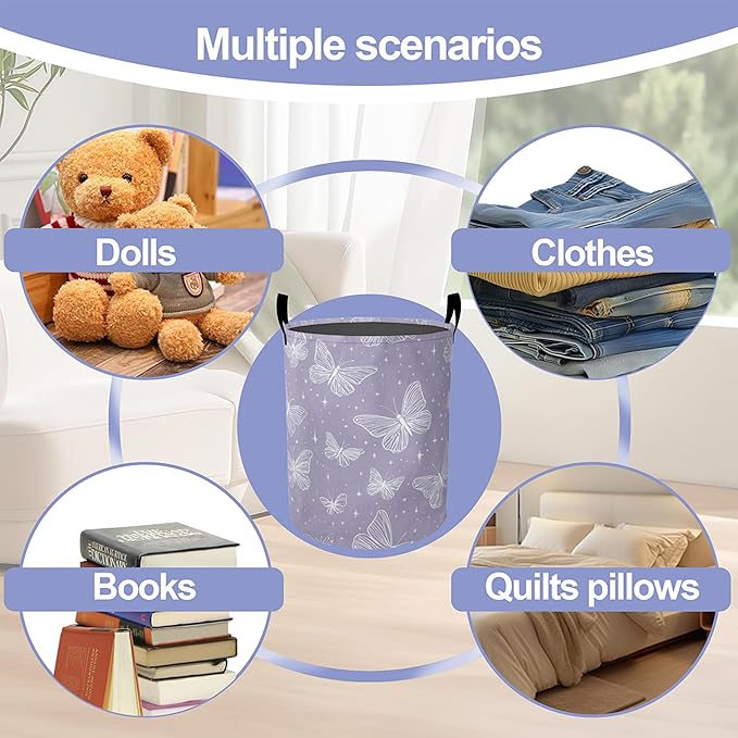 Groovy Butterfly Laundry Basket,Purple Oxford Cloth Laundry Hamper With Handle Foldable Portable Clothes Storage Basket Storage Bag For Laundry Room/Bathroom/Bedroom/Dormitories