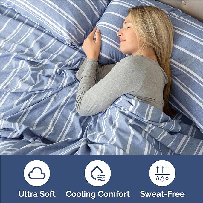 Twin XL 4 Piece Sheet Set - Cooling and Breathable Bed Sheets - Hotel Luxury Bed Sheets for Women, Men, Kids and Teens - Deep Pockets - Easy Fit - Soft and Wrinkle Free - Twin XL Blue Stripes Sheets