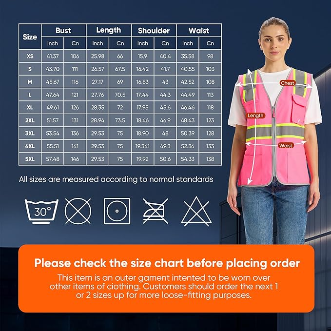 Hi Vis Safety Vest for Women, Working Drawstring waist Construction Vest with Pockets and Zipper, Womens Safety Vest, ANSI Type R Class2