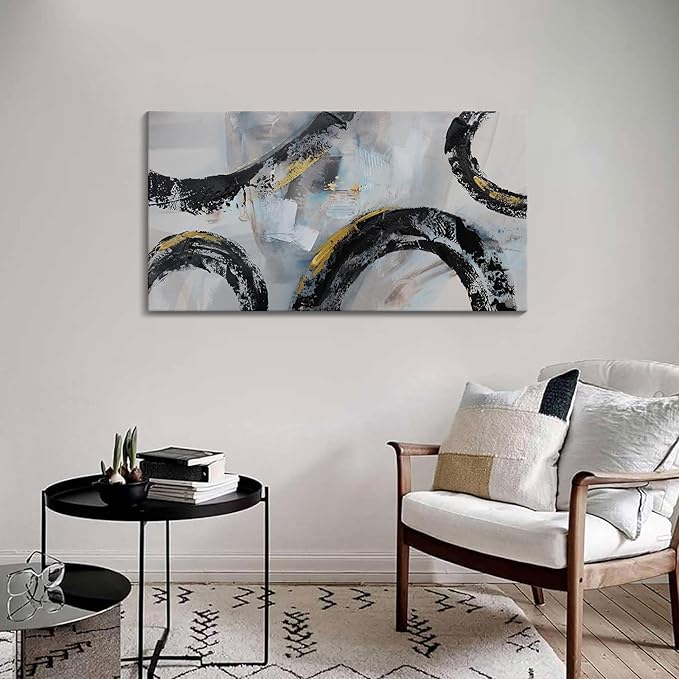 Black and White Wall Art, Large Abstract Graffiti Paintings Wall Pictures Modern Painting Artwork Prefer for Home Living Room Bedroom Kitchen Office Hallway Room Decor 24x48 In