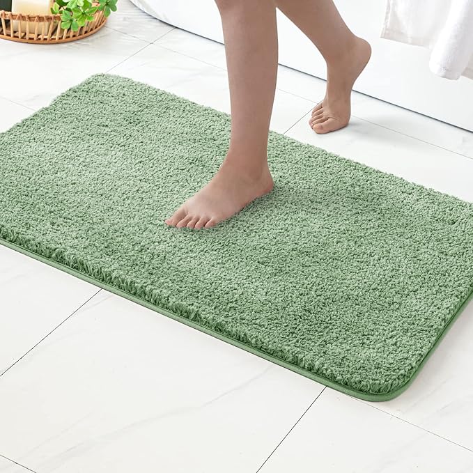 MIULEE Sage Green Absorbent Bath Rugs, Soft Large Bathroom Mats Non-Slip and Quick-Drying for Bathroom Floor Bathtub Showers, Machine Washable Carpet (24 x 36 Inches)