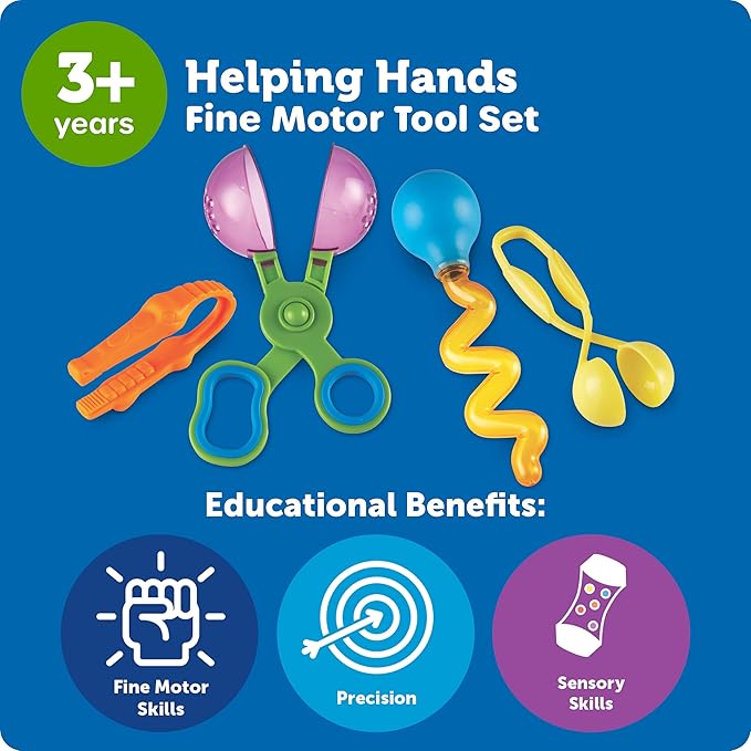 Learning Resources Helping Hands Fine Motor Tool Set Toy - Sensory Bin Sand Toys, Montessori, Plastic Tweezers, Therapy Games For Toddler, Homeschool Preschool Supplies
