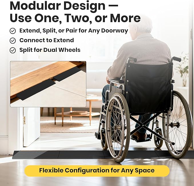 0.8"H Rubber Threshold Ramps for Doorways, 2 PCS Modular Wheelchair Ramp, Door Threshold Ramp, Access Ramps for Wheelchairs, Walkers, Strollers, Sweepers, Bathrooms, Entryways, 2000LBS Capacity