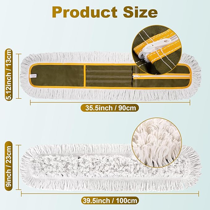 4-Pack 36'' Universal Microfiber and Cotton Mop Pads – Loop End - Easy Zipper - Compatible with Industrial Dust Mops – Reusable Replacement Heads for Commercial Floor Cleaning & Janitorial Supplies