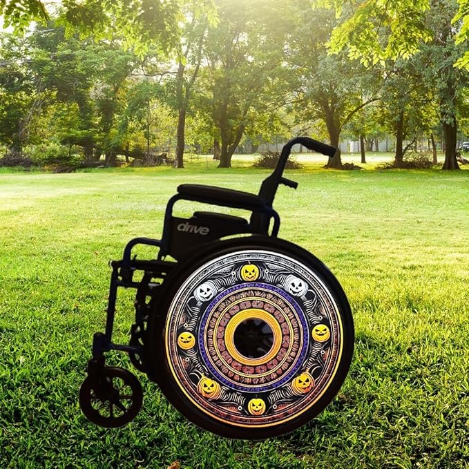 Designer Cover for Wheelchair Wheels, Enhances Aesthetics, Easy Install/Remove, Lightweight, New Matt Finish (Laughing Pumpkin)