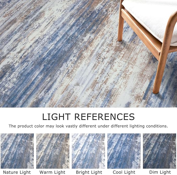 KOZYFLY Modern Abstract Hallway Runner, 2x10 Washable Rug Runner Non-Slip Soft Striped Kitchen Runner Rug, Blue Rust Print Carpet for Entryway Bathroom Laundry Room Foyer