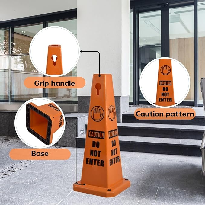 26.5" Caution Cones, 4-Sided Visible Safety Signs with Heavy Rubber Base, Warning for Slip & Fall Prevention, Indoor/Outdoor Use (8, Do Not Enter-Orange, 26.5 inch)