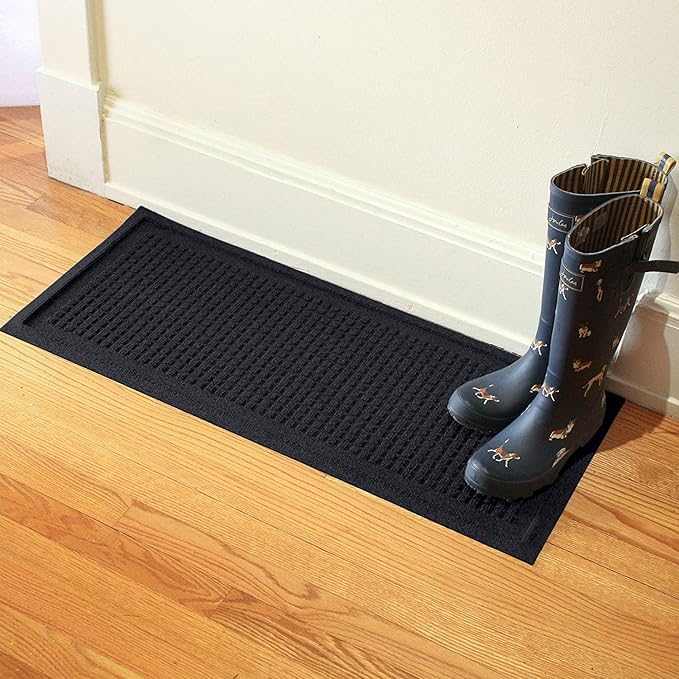 WaterHog Boot Tray Indoor Entrance - Slip-Resistant, Waterproof Dirt-Trapping Door Mat, Indoor/Outdoor, Slip-Resistant, for Front Door, Back Door, Porches, Garage, and Entryways, Charcoal, 15" x 36"