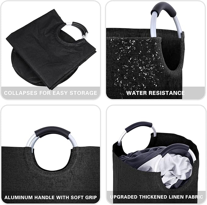 Large Laundry Hamper Bag Collapsible, Tall Laundry Basket with Durable Handles, Dirty Clothes Hampers for Bedroom, College Dorm, Boys, Heavy Duty, Double Layer 130L Black