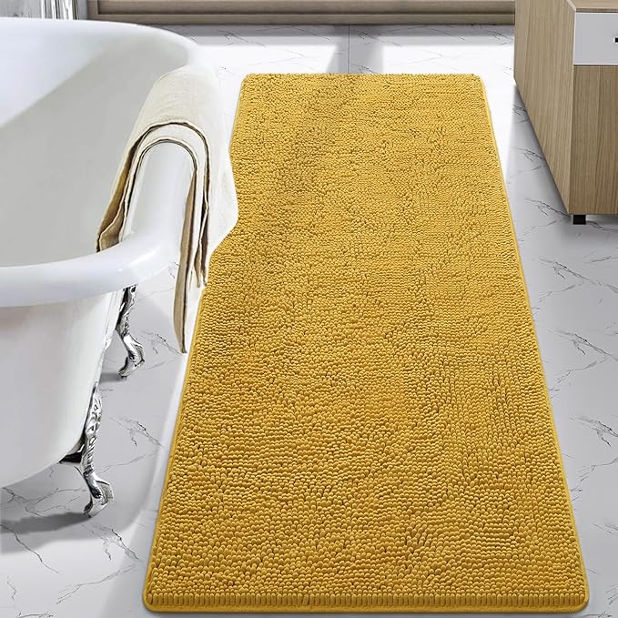 LOCHAS Luxury Bathroom Rug Shaggy Bath Mat 24 x 70 Inch, Washable Non Slip Bath Rugs for Bathroom Shower, Soft Plush Chenille Absorbent Carpets Mats, Yellow
