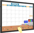 Monthly Calendar Dry Erase Board 24x18 Inch, Double-Sided Whiteboard and Corkboard Combo with Black MDF Frame (Color Calendar), Wall Mounted Planner with Marker, Magnet, Push Pin, Eraser