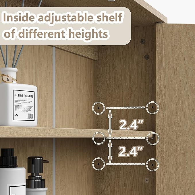 Furnideco 31''W Over Toilet Storage Cabinet Modern Above Toilet Shelf Cabinet with Fluted Doors & Toilet Paper Storage Holder for Bathroom, Natural Oak