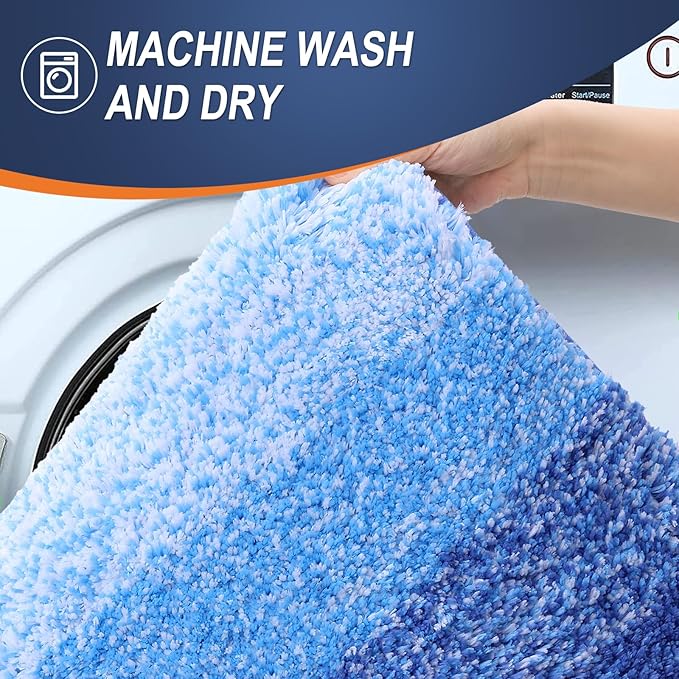 OLANLY Bathroom Rug Set 2 Piece, Soft Absorbent Microfiber Bath Mats and U-Shaped Contour Toilet Rug, Non-Slip, Machine Wash Dry, Shaggy Bath Mats for Bathroom (24"x16"+24"x20", Light Royal Blue)