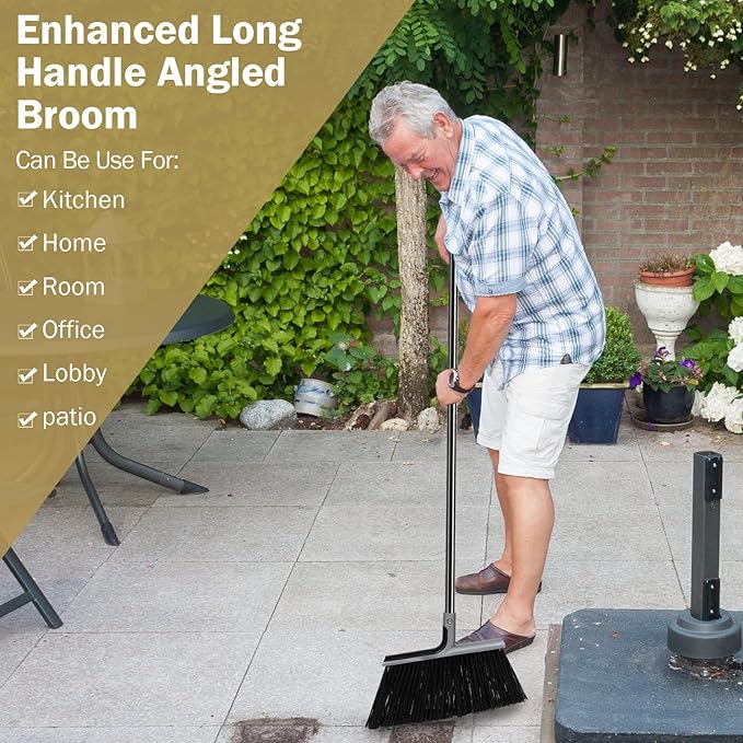 Roshtia 8 Pcs Heavy Duty Broom Set 58 Inch Outdoor Indoor Commercial Stiff Broom With Long Handle Angle Garage Concrete Outside for Sweeping Patio (Gray)