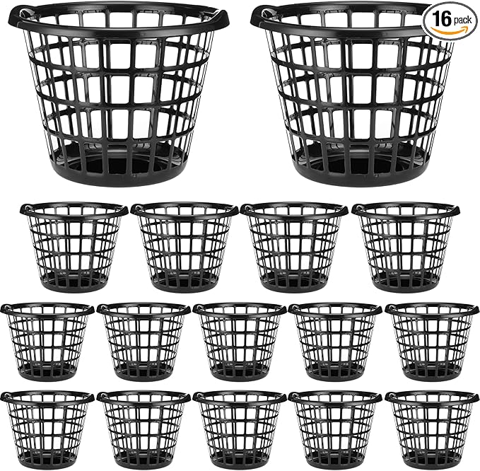 Uiifan 16 Pcs Black Lightweight Laundry Baskets Plastic Large Round Bushel Baskets Capacity Plastic Clothes Basket Space Saving Narrow Laundry Hampers