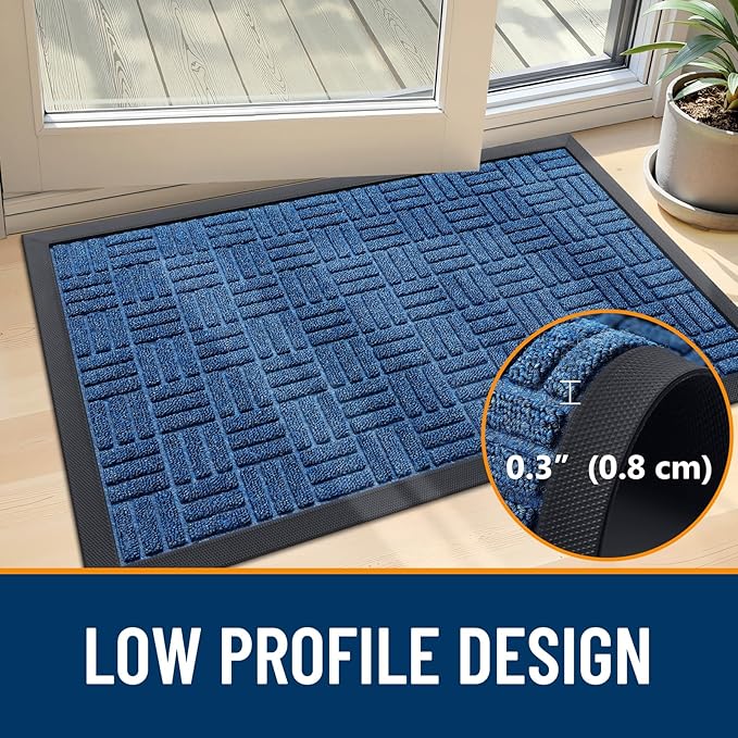 OLANLY Front Door Mat Outside Entrance 29.5x17, Absorbent, Heavy Duty Sturdy Natural Rubber Doormat Indoor Outdoor, Non-Slip, Stain and Fade Resistant, Low Profile Floor Mat for Entryway, Ocean Blue