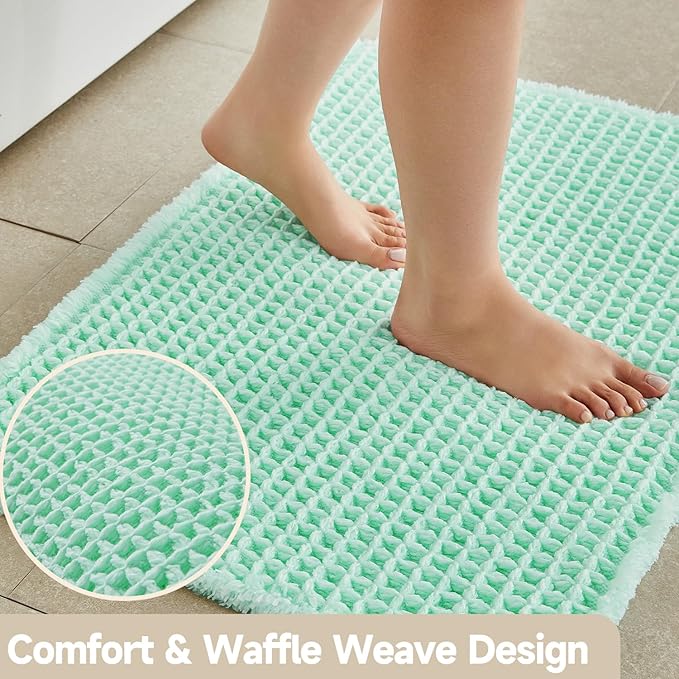 Waffle Bath Mat, Boho Bathroom Rugs Non Slip Washable Super Absorbent Quick Dry Cute Bath Mat Farmhouse Bathroom Decor, 36"x24" Aqua Blue