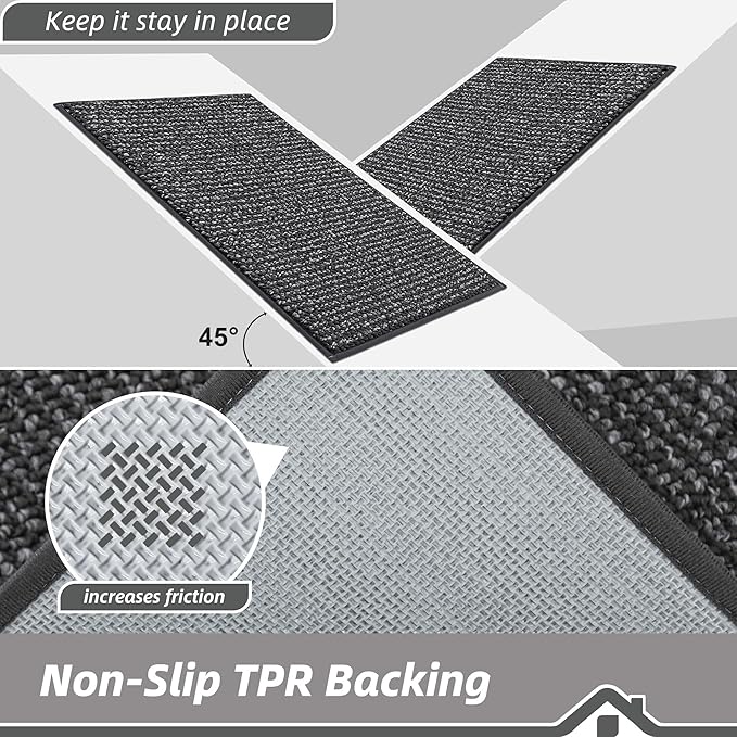 BEQHAUSE Dirt Trapper Door Mat 17" x 30", Non-Slip Doormats (Rolled-Up NO Creases) Washable Entryway Rug, Dirt Resist and Absorbent Welcome Mat, Low Profile Floor Mats for Front Back Door, Charcoal