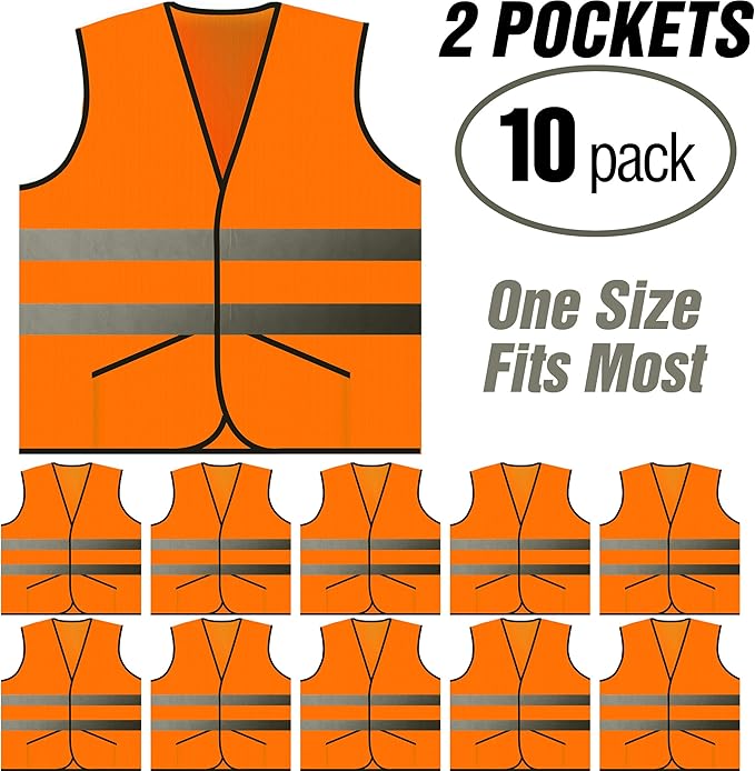 PeerBasics Pocket Safety Vest Bulk Pack Reflective High Visibility Men Women