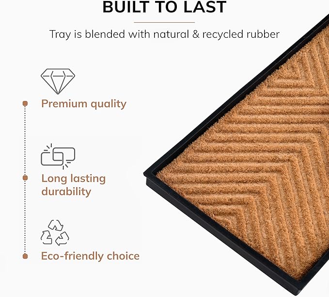Anji Mountain Heavy Duty Waterproof Rubber Shoe Storage Mat Organizer/Boot Storage Tray Multi Use for Entryway with Coir, Tan and Khaki Insert, Fits 4 Pair (46.5" Wide)