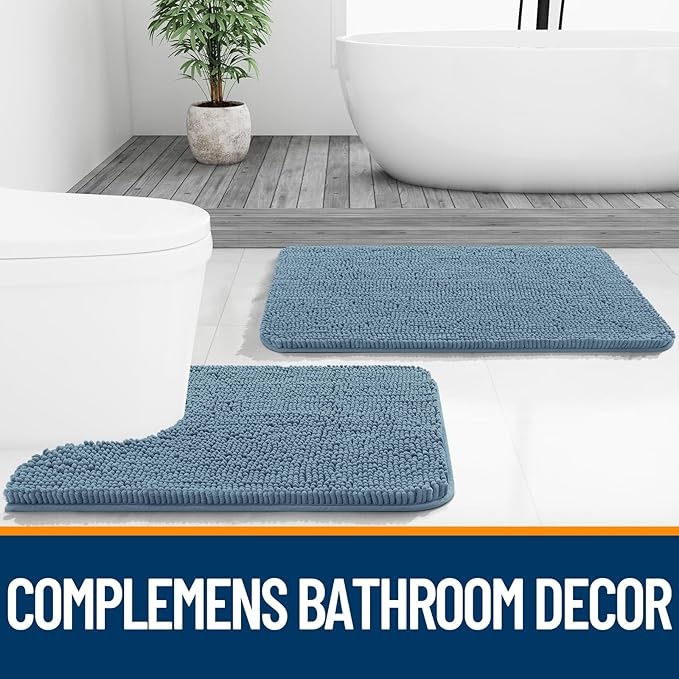 OLANLY Bathroom Rugs 59x24, Extra Soft Absorbent Chenille Bath Rugs, Rubber Backing Quick Dry, Machine Washable Bath Mats for Bathroom Floor, Tub and Shower, Home Decor Accessories, Airy Blue