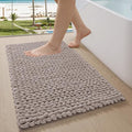 LUMI Luxury Bathroom Rug, Ultra Soft Quick Dry Bath Mat, Non-Slip Absorbent Thick Chenille Bath Rug, Cozy Braid Design Floor Mat for Bathtub, Sink, Laundry, Bedroom, Beige, 24"x43"