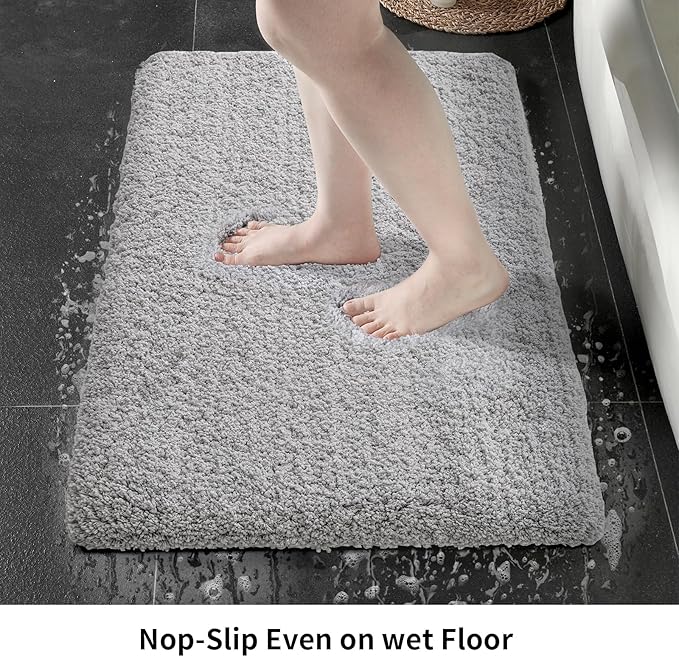 Gray Bathroom Rug 24x36 Non Slip Fluffy Bath Mat for Bathroom Floor Washable Plush Luxury Bath Rug for Tub Soft Shaggy Absorbent Shower Sink Mat