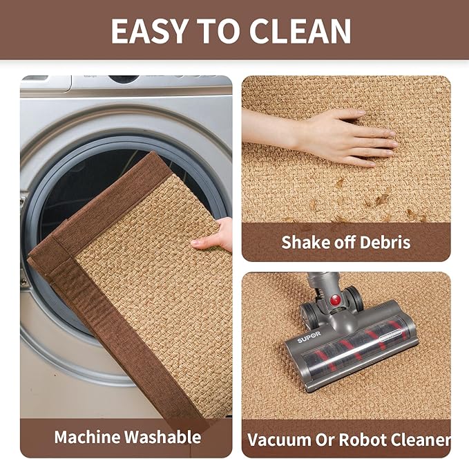 Kitchen Mats for Floor, Rubber Backing Kitchen Rugs Non Slip Washable, Super Absorbent Jute-Like Braid Kitchen Runner Rug Sink Mat Standing Mat, Easy to Clean, Brown 17"x30"