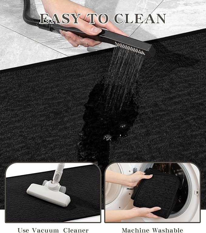 Chakme Bathroom Rug Sets 3 Piece, Ultra Thin Bath Mat Quick Dry, Absorbent, Non Slip, Machine Washable, Black