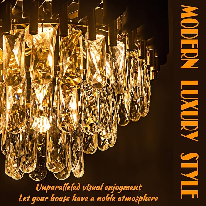 3-Tier Black Gold Crystal Chandelier 5-Light 15’’ Modern Crystal Pendant Chandelier Ceiling Light Fixture Hanging Lighting for Kitchen Island Dining Room Foyer Entryway Bedroom