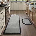 PADOOR Non Slip Kitchen Rugs Sets of 2 - Extra Large 2.5'x6' + 20"x32" (Rectangular + Semicircular) Runner Rugs Non Skid Washable, Absorbent Kitchen Floor Mat for in Front of Sink 2 Piece Black
