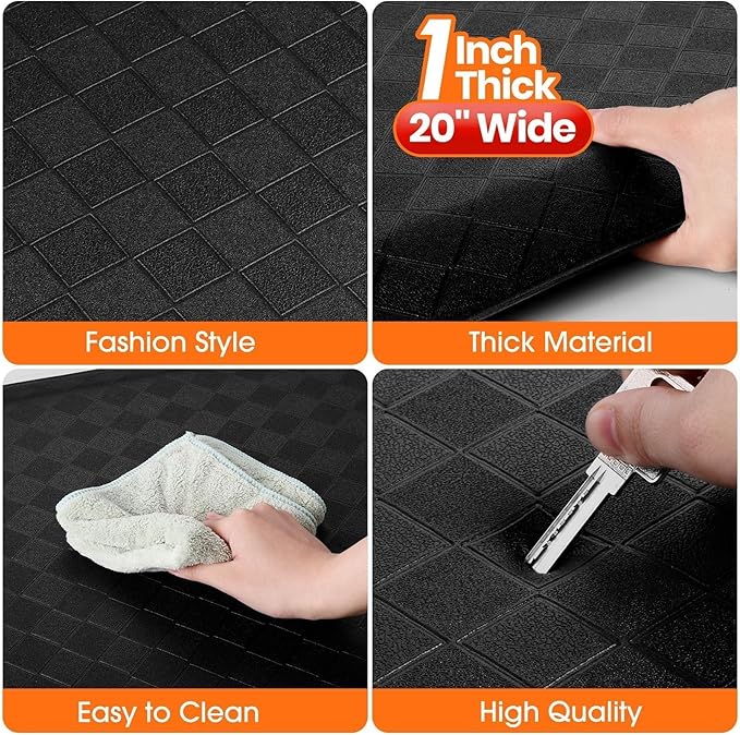 StepRite 1” Thick Kitchen Mats for Floor, Anti Fatigue Kitchen Rugs, Non-Slip,Heavy Duty Waterproof Kitchen Rug, Standing Desk Mat，Xmas Decor，Gifts for Friends, Family, Home, Kitchen, Office, (Black)