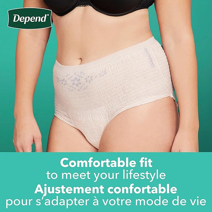 Depend FIT-Flex Incontinence Underwear for Women, Disposable, Maximum Absorbency, Medium, Blush, 18 Count (Pack of 2)